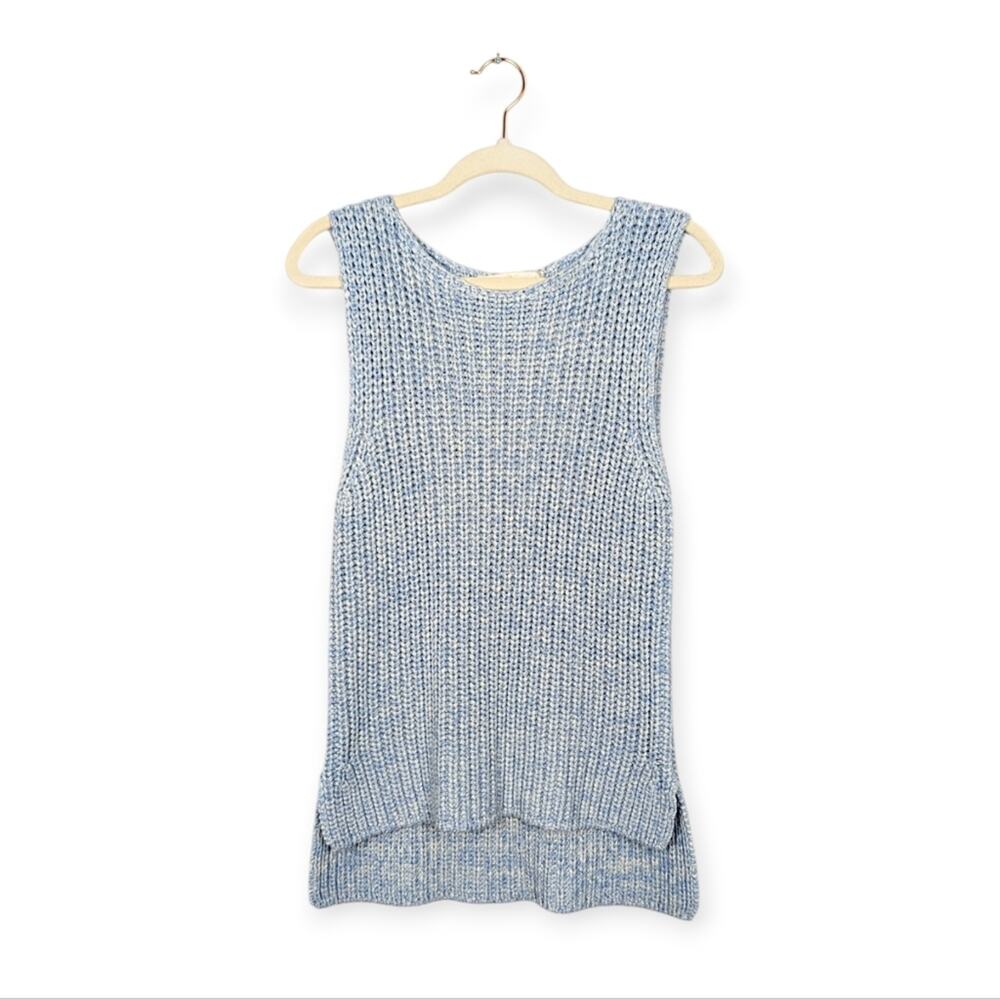 Boston Proper Sky Blue & White Marled High Low Sleeveless Sweater Size M